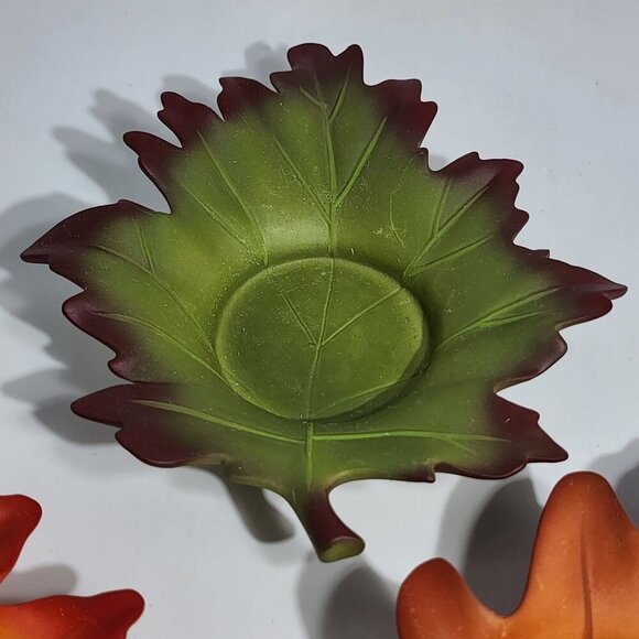 Autumn Leaf-Shaped Ceramic Candle Holders By PartyLite - Set Of 3 - Picture 5 of 11